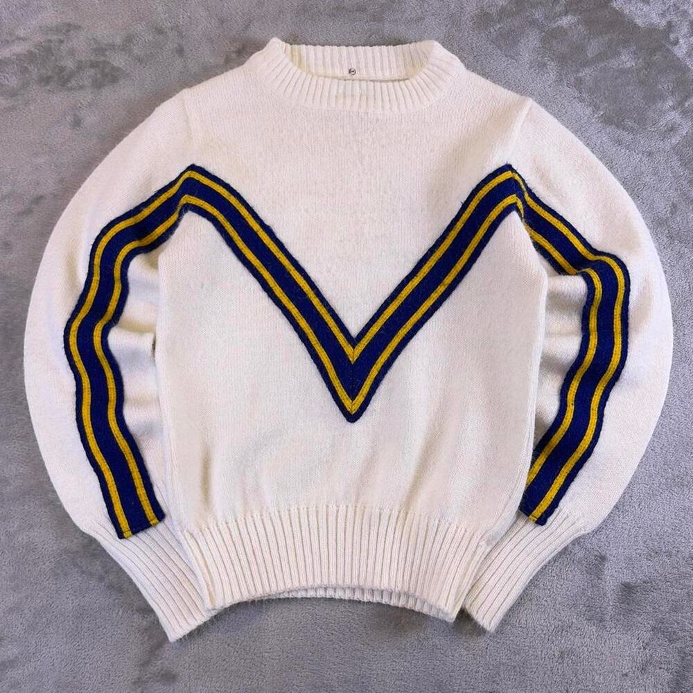 Vintage Dallas Knitting Cheerleader Sweater Womens Size 32 White Stripe